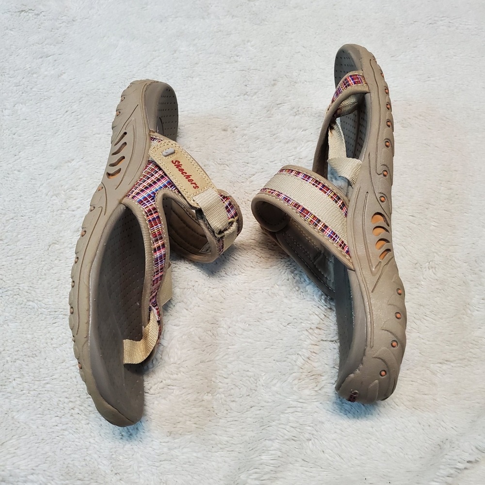 Skechers Tan Plaid Summer Simple Everyday Casual Open Toe Strappy Sandal Women 9 - Picture 4 of 9